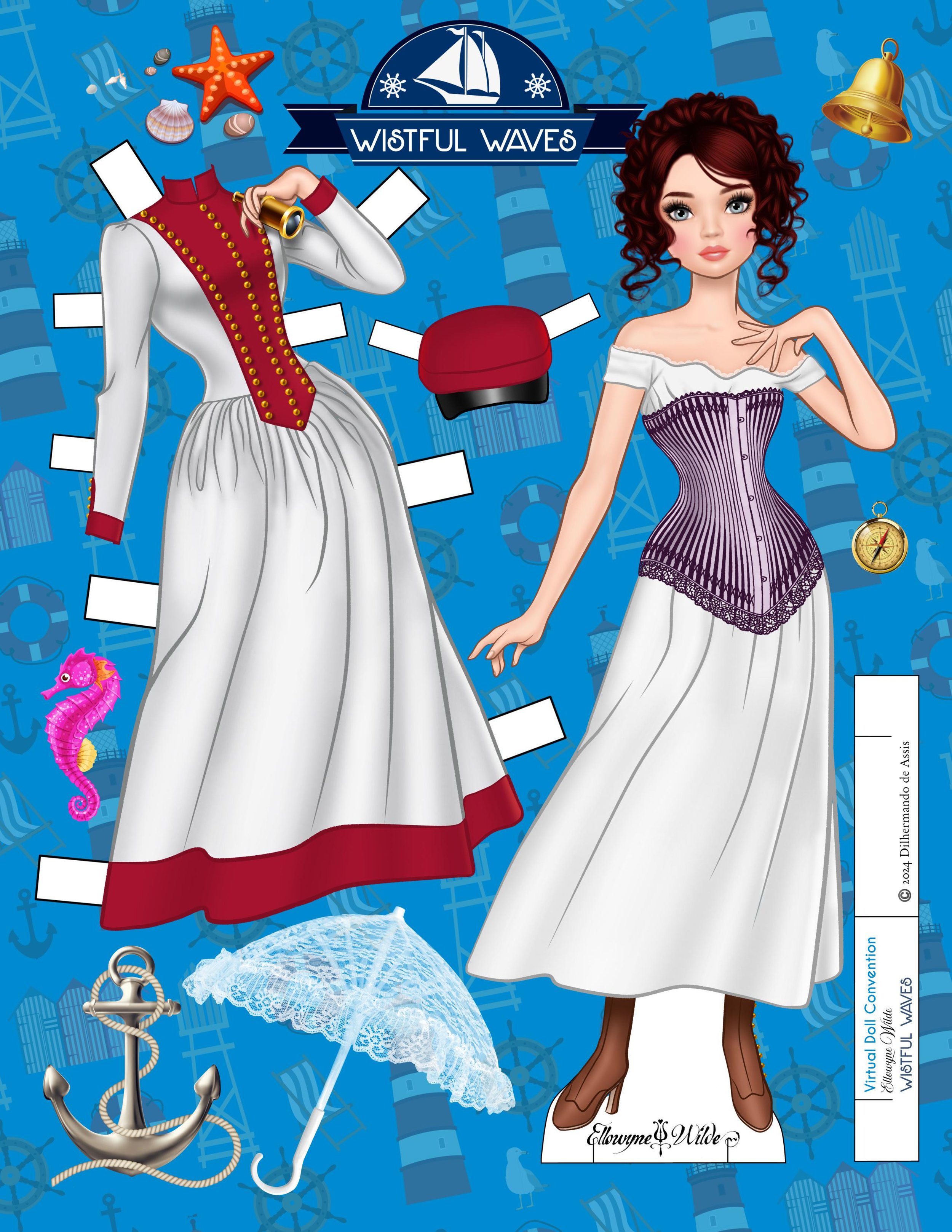 dolls country  ボールペン画 ペルシャ014【ドローイング】 Wistful Waves Yachting Outfit Paper Doll by Dilhermando De Assis